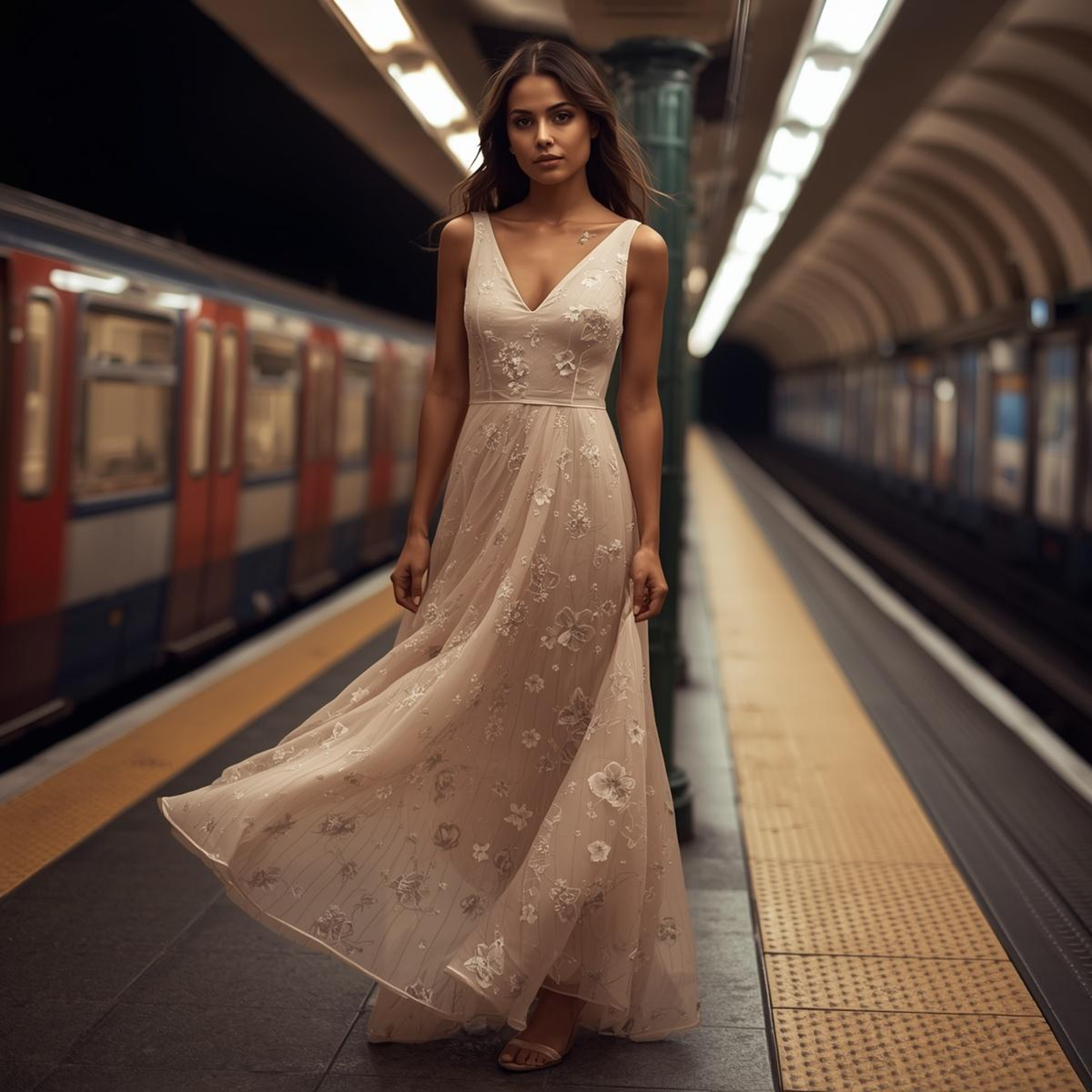 Blossom Breeze Midi Dress at a subway