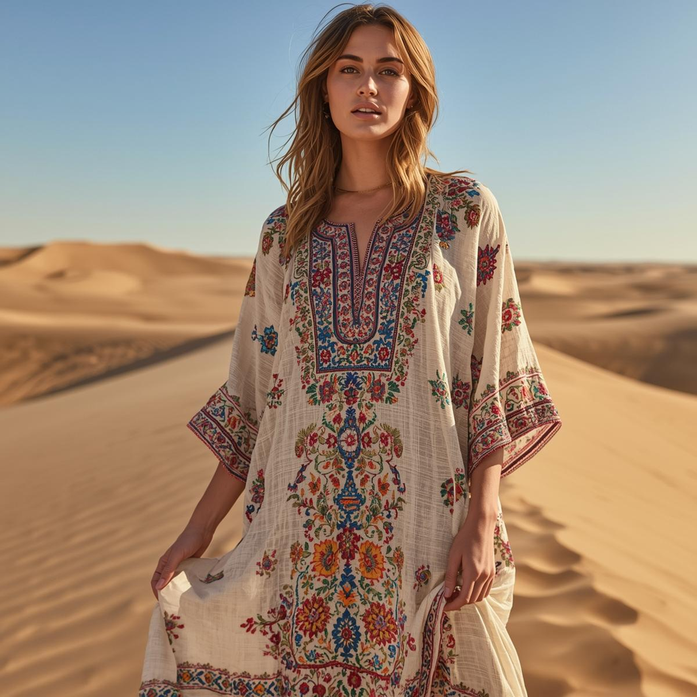 Heritage Embroidered Kaftan in the desert