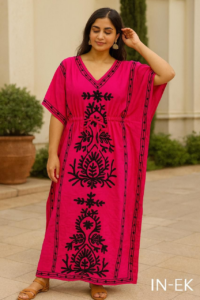 Hot pink with black embroidery