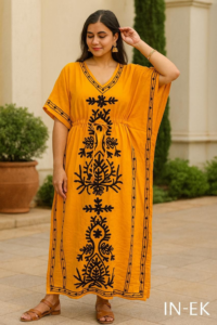 Mustard with black embroidery