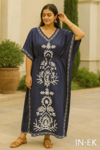 Navy blue with white embroidery