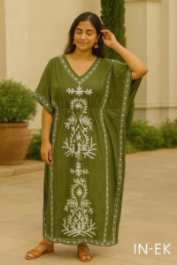 Olive green with white embroidery