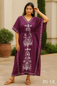 Plum purple with white embroidery