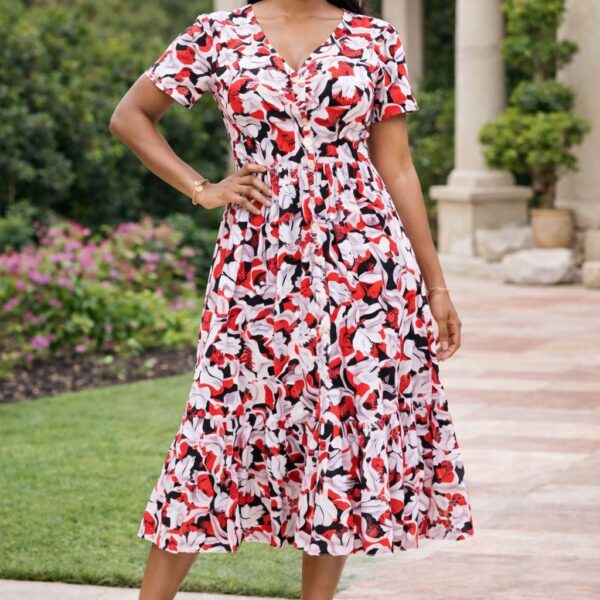 Floral Breeze Button Midi Dress