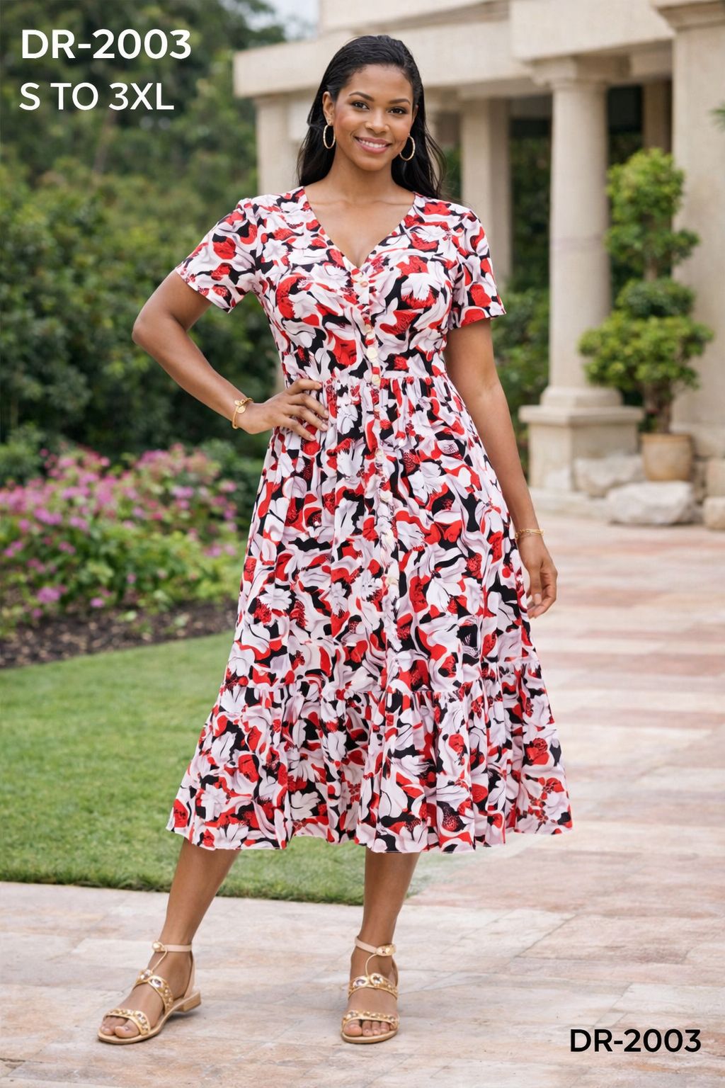 Floral Breeze Button Midi Dress