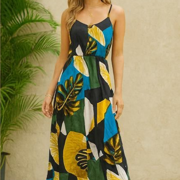Tropical Mosaic Midi Dress
